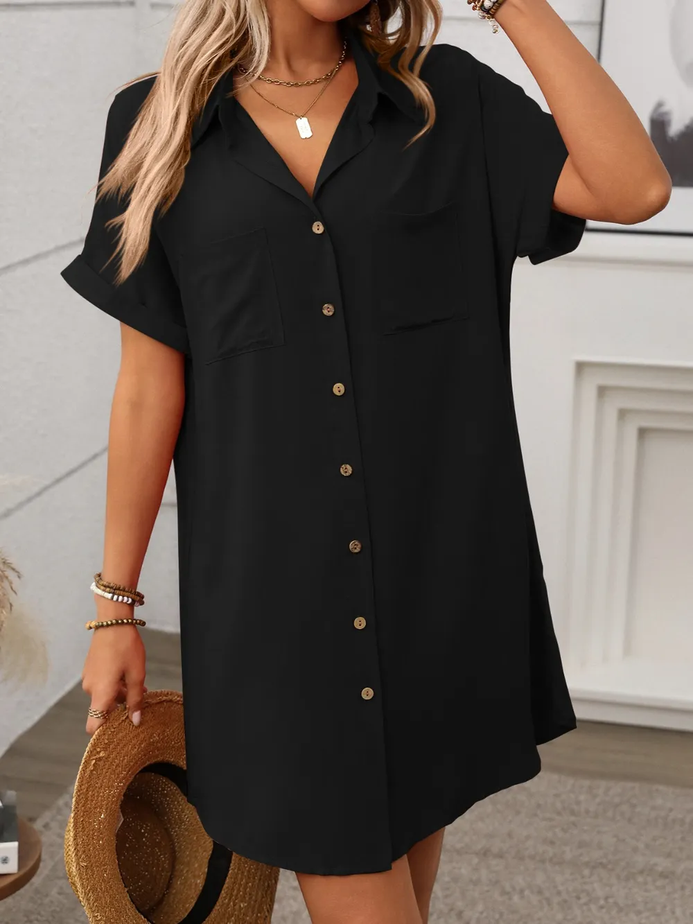 Button Down Short Sleeve Mini Dress, image 8