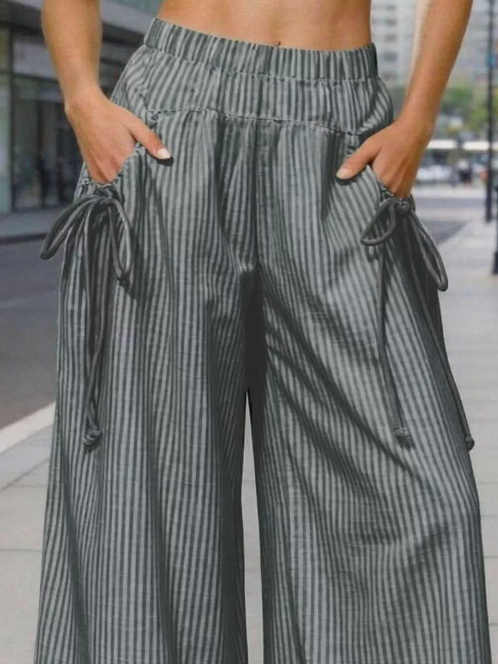 Full Size High-Waisted Striped Wide-Leg Pants Plus Size, image 2