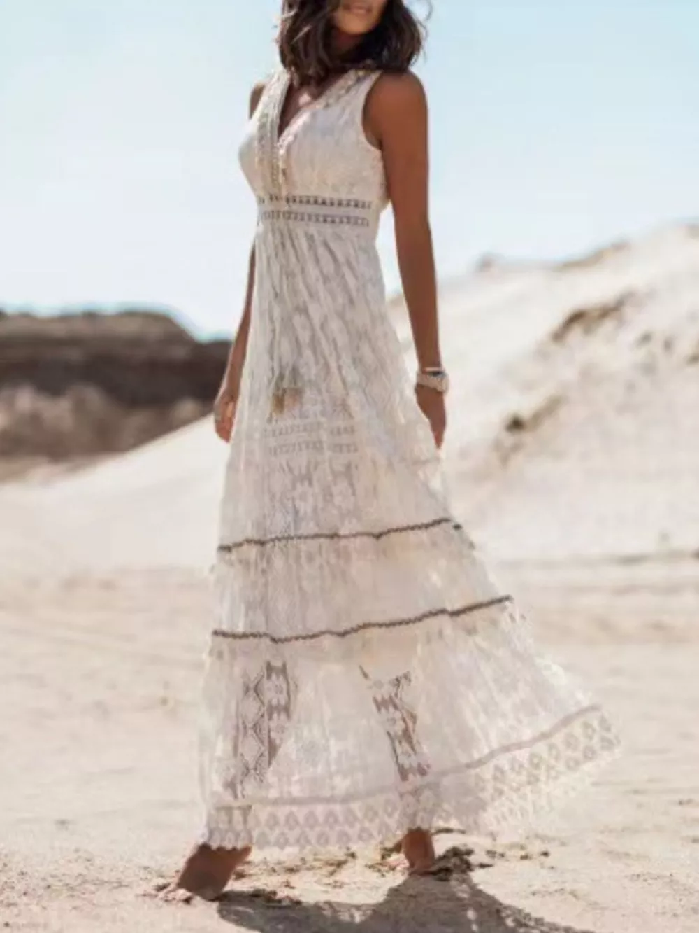 Lace V-Neck Sleeveless Maxi Dress, image 2