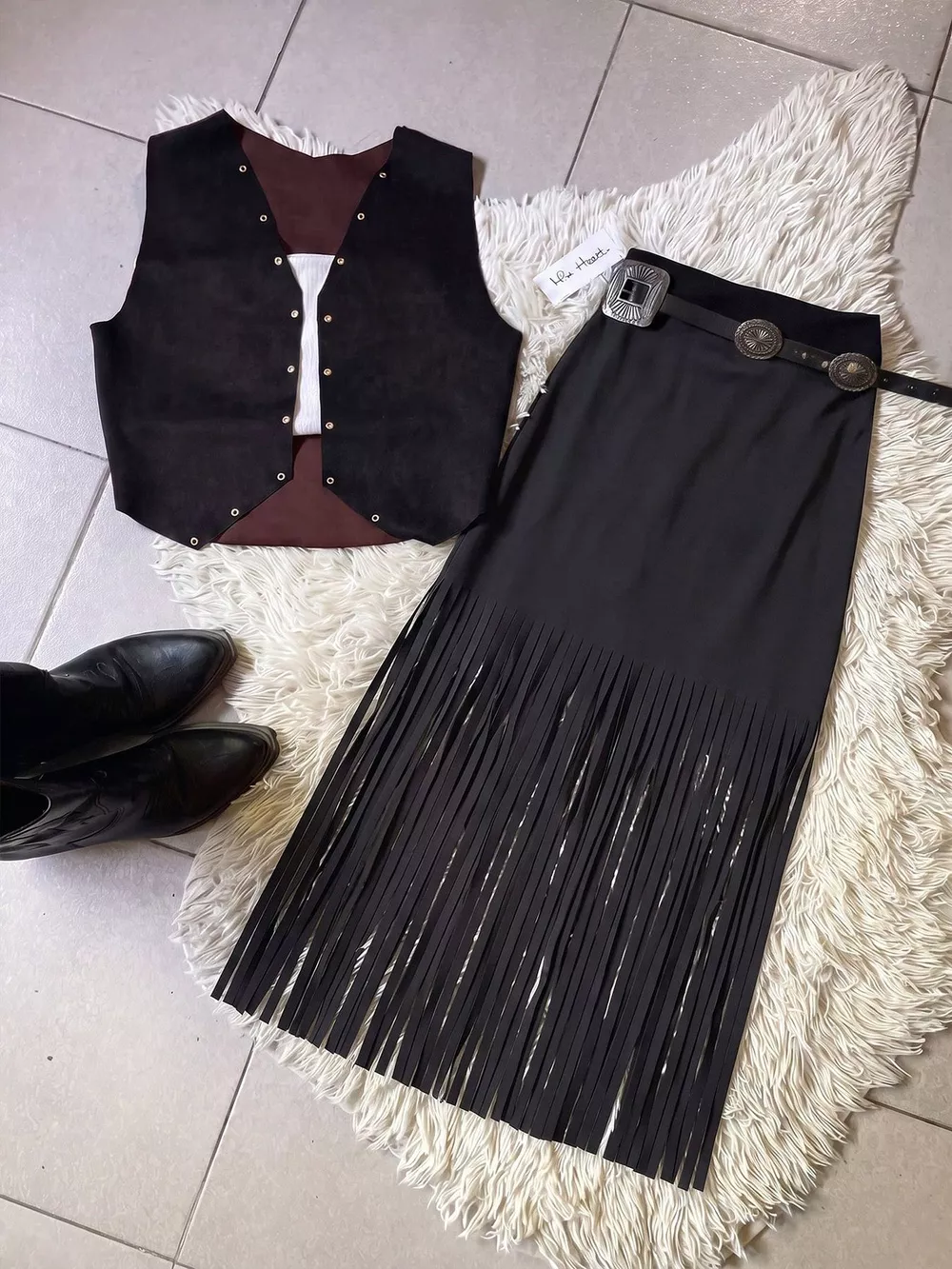 High-Waisted Fringe Midi Skirt, image 4