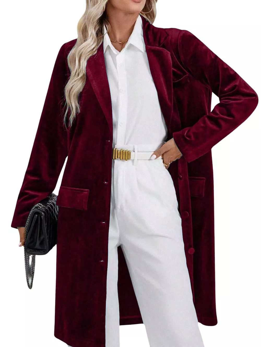 Lapel Collar Long Sleeve Longline Coat, image 21