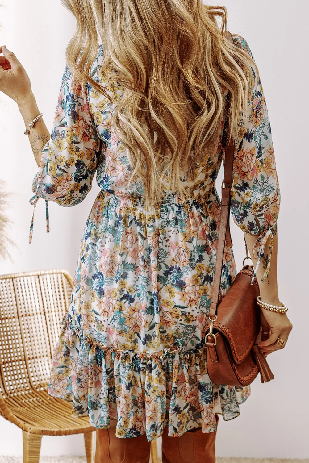 Printed V-Neck Half Sleeve Dress, image 2