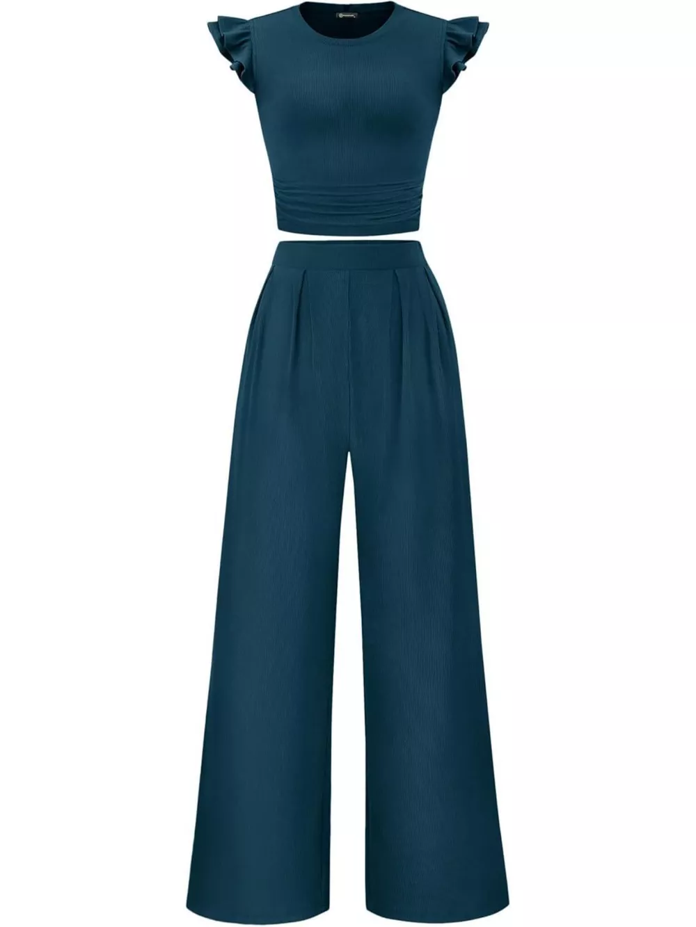 Ruffled Mock Neck Top and Wide Leg Pants Set, image 35