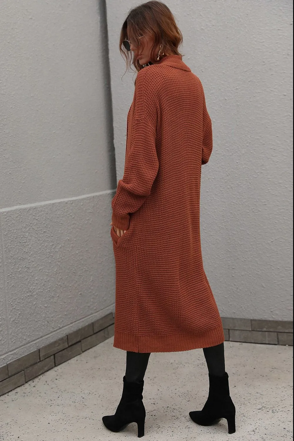 Waffle Knit Open Front Duster Cardigan With Pockets, image 8
