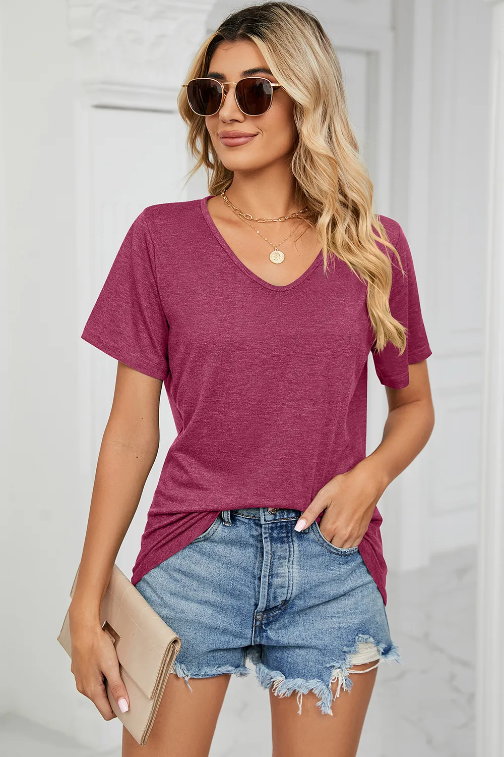 V-Neck Short Sleeve T-Shirt, image 23