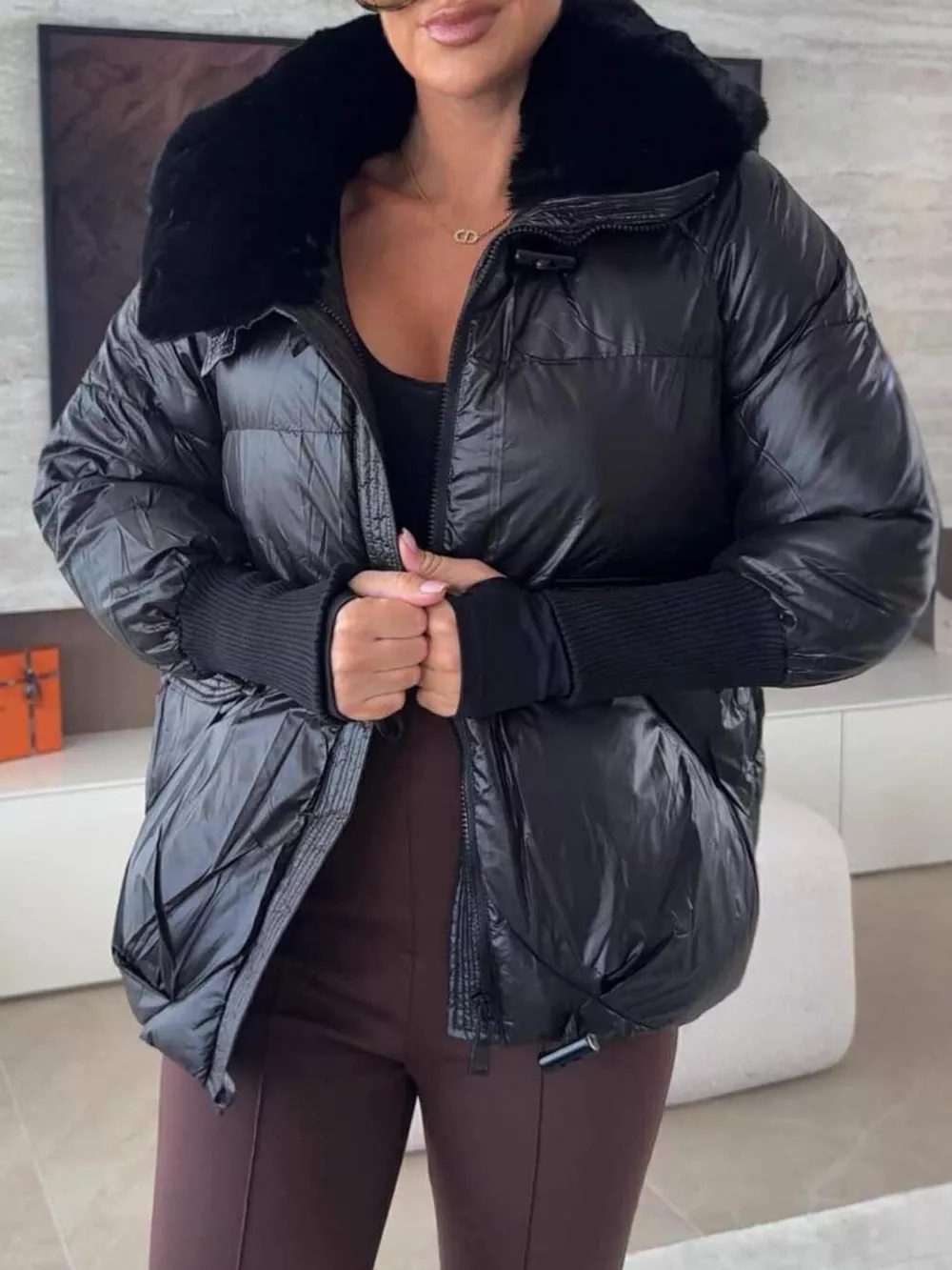 Fur Collar Padded Puffer Jacket, image 2
