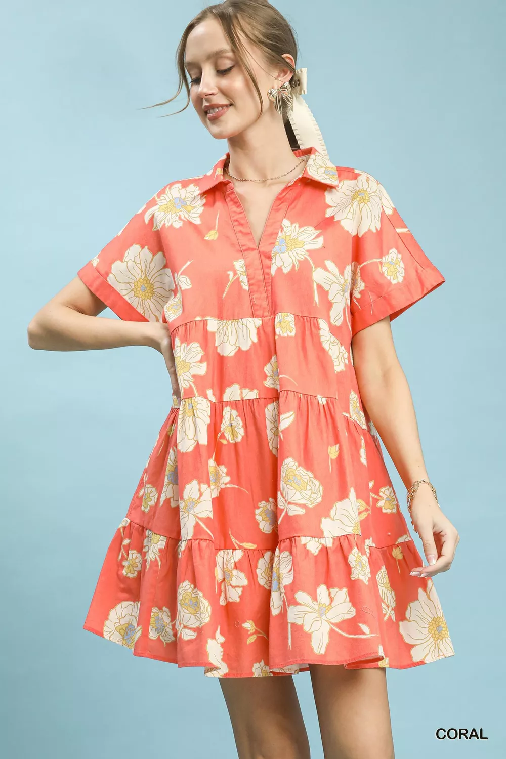 Floral Tiered Collared Babydoll Dress