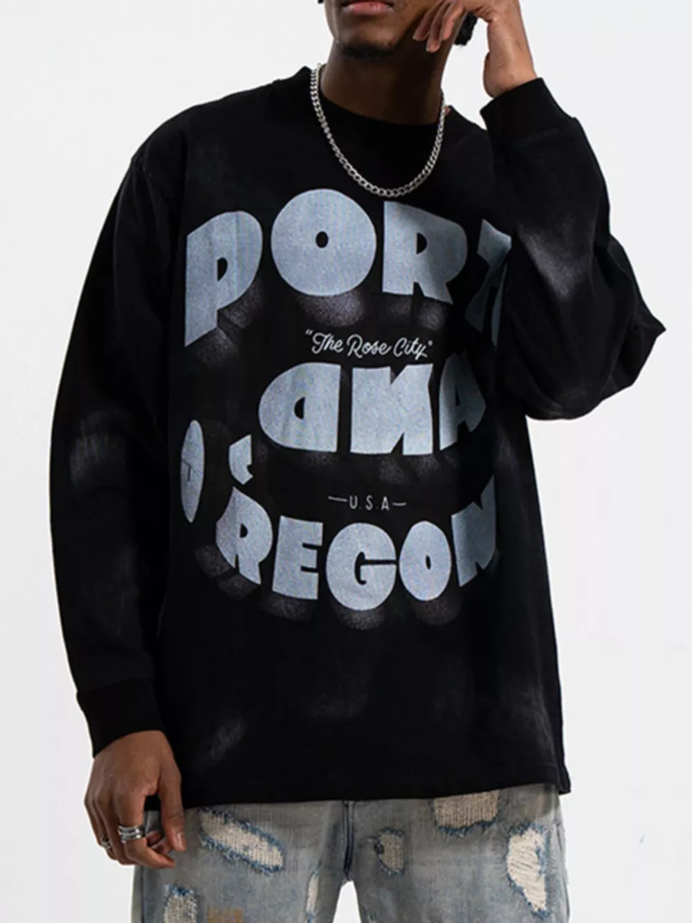 Men's Graphic Round Neck Long Sleeve T-Shirt, image 4