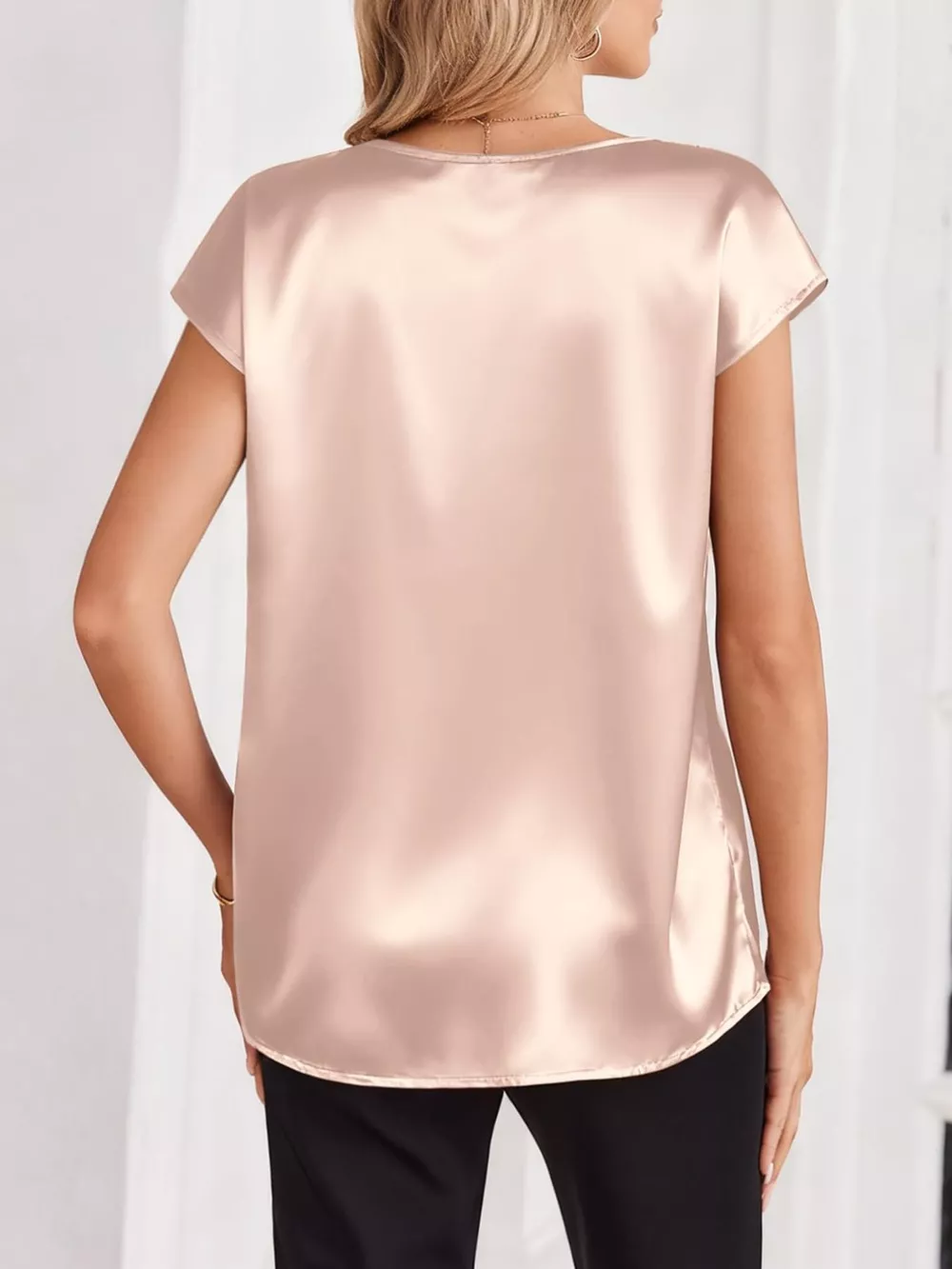 Satin V-Neck Cap Sleeve Blouse, image 17