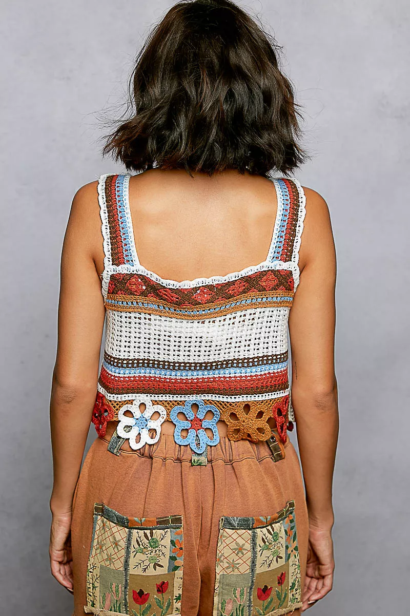 Cutout Flower Cropped Crochet Cami with with Dangle Detail, image 3