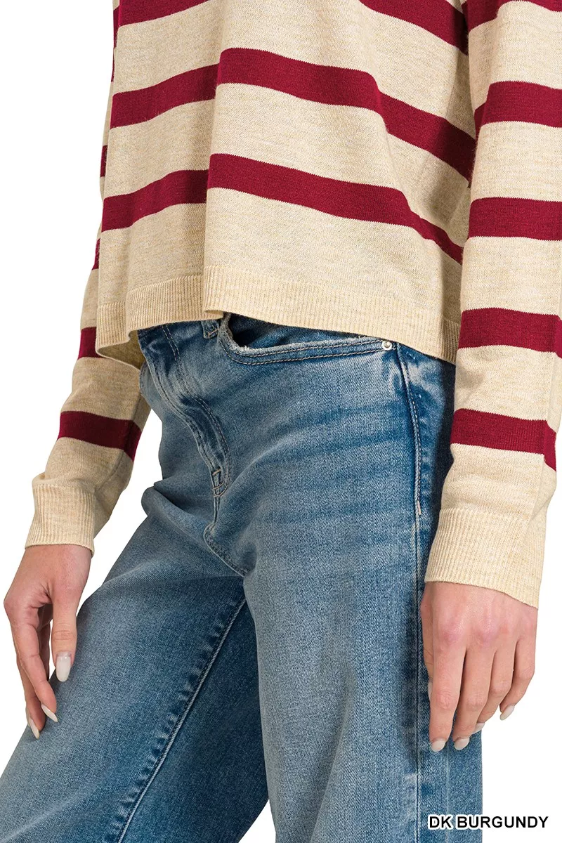 Lightweight Wool Blend Striped Round Neck Sweater, image 5