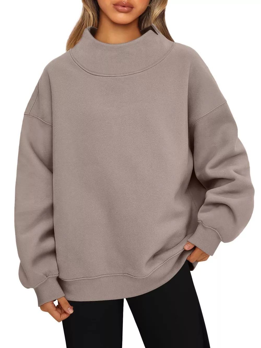 Mock Neck Dropped Shoulder Sweatshirt, image 12