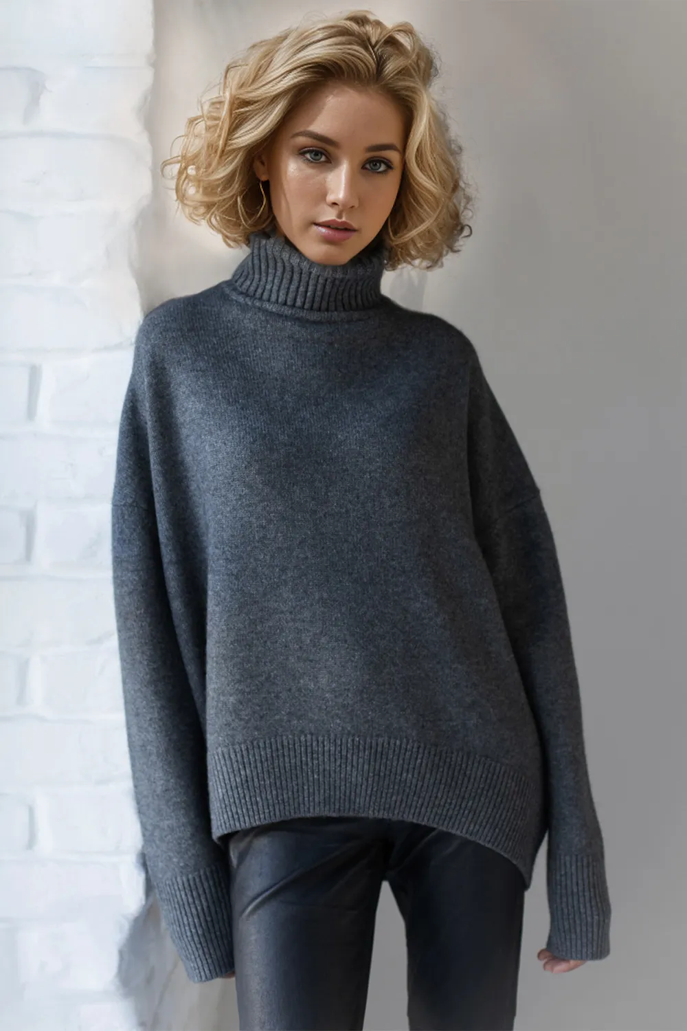 Turtleneck Dropped Shoulder Long Sleeve Sweater, image 28