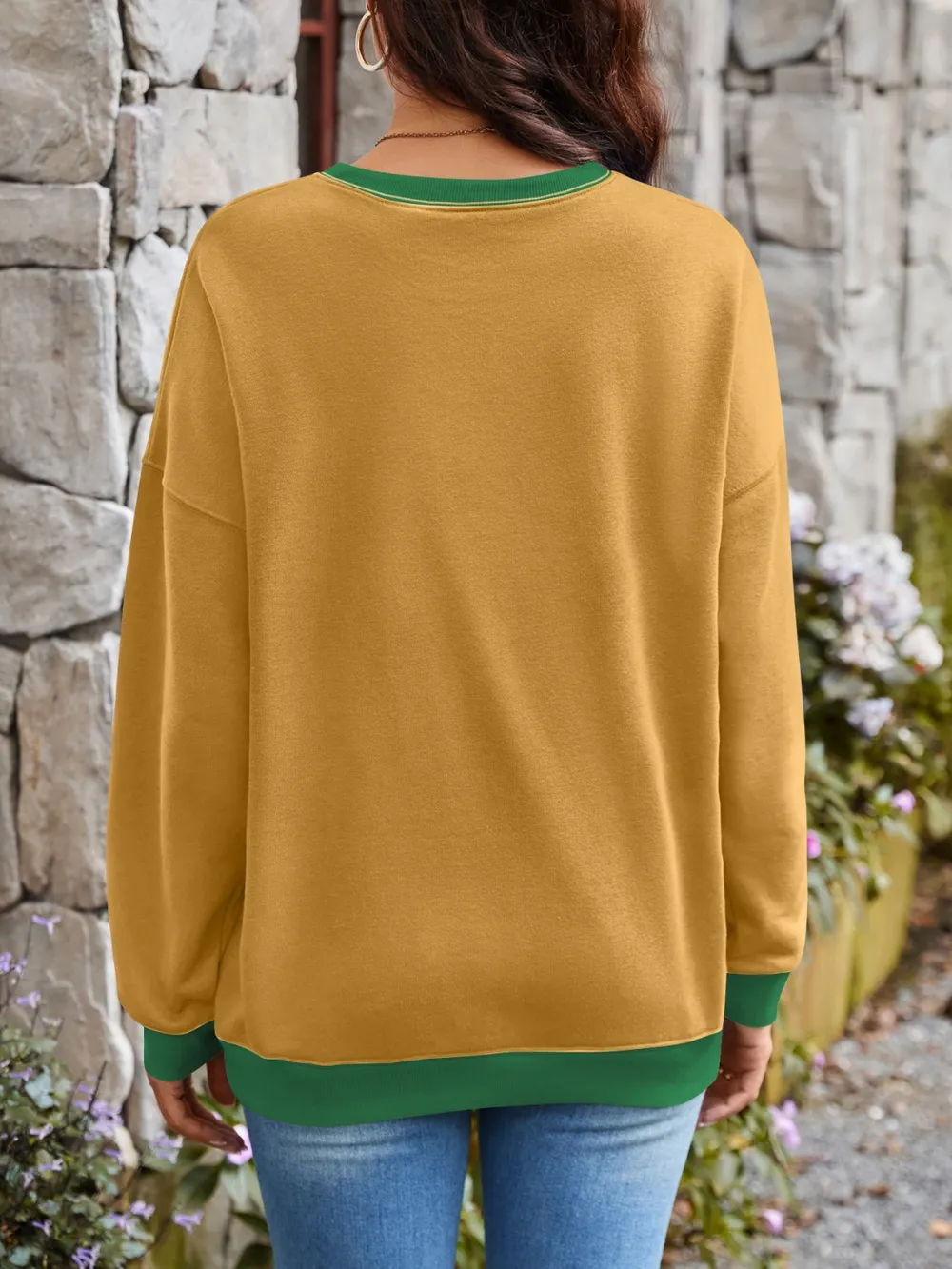 Contrast Round Neck Long Sleeve Sweatshirt, image 7