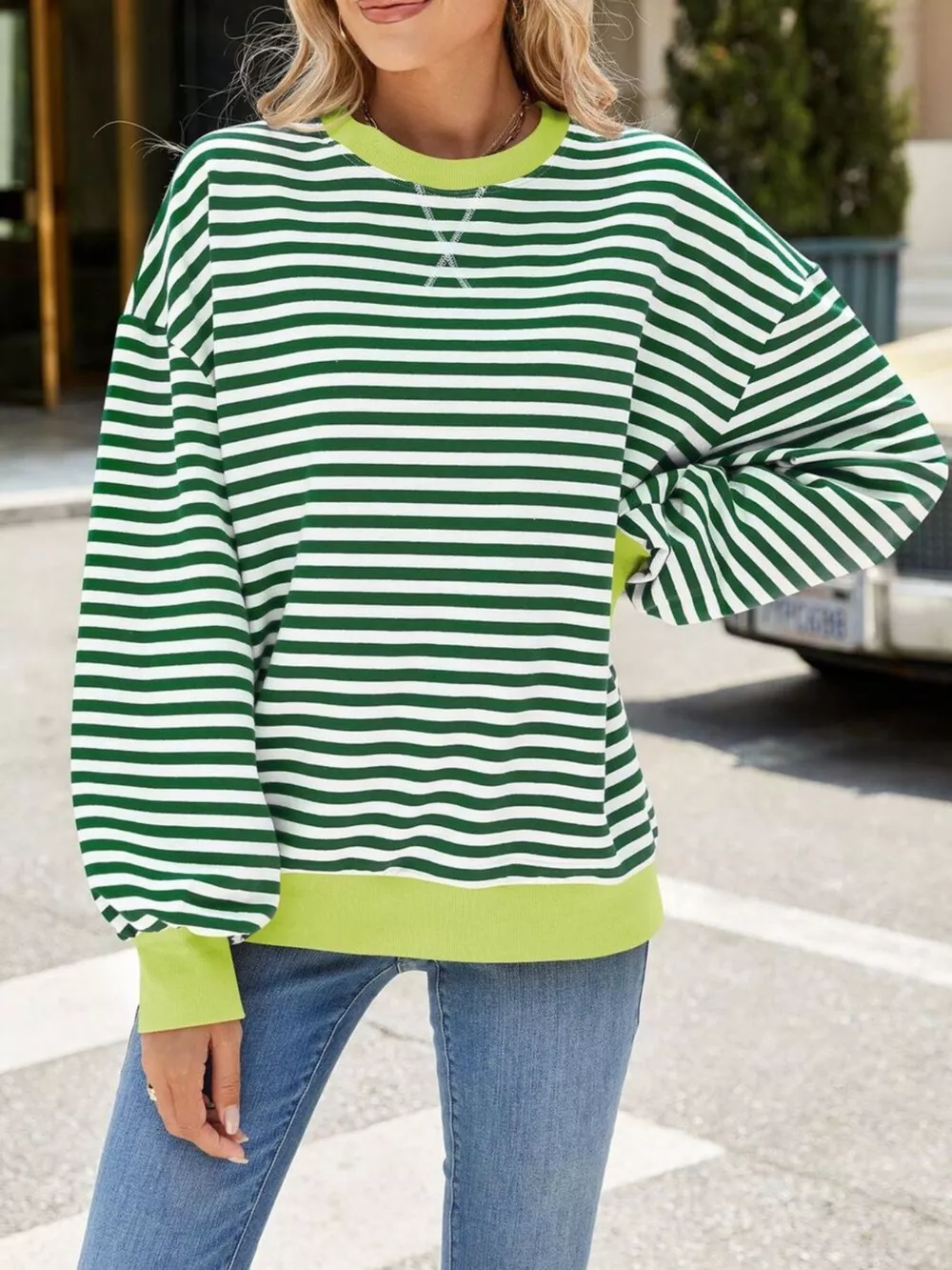 Striped Crew Neck Long Sleeve Sweatshirt, image 18