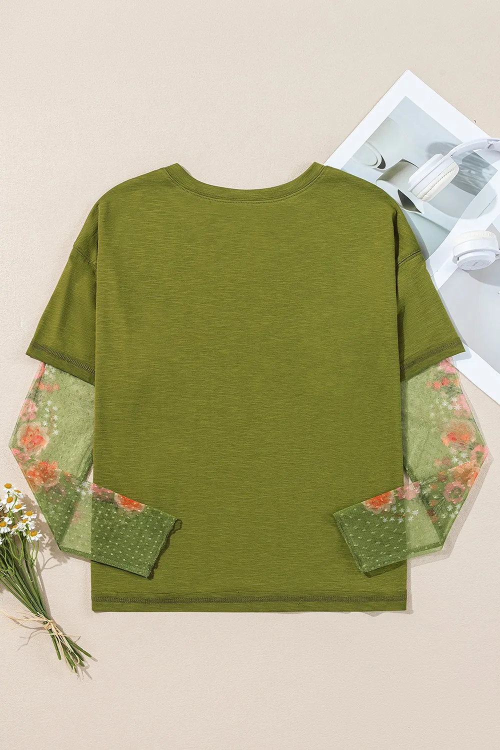 Round Neck Mesh Long Sleeve T-Shirt, image 10