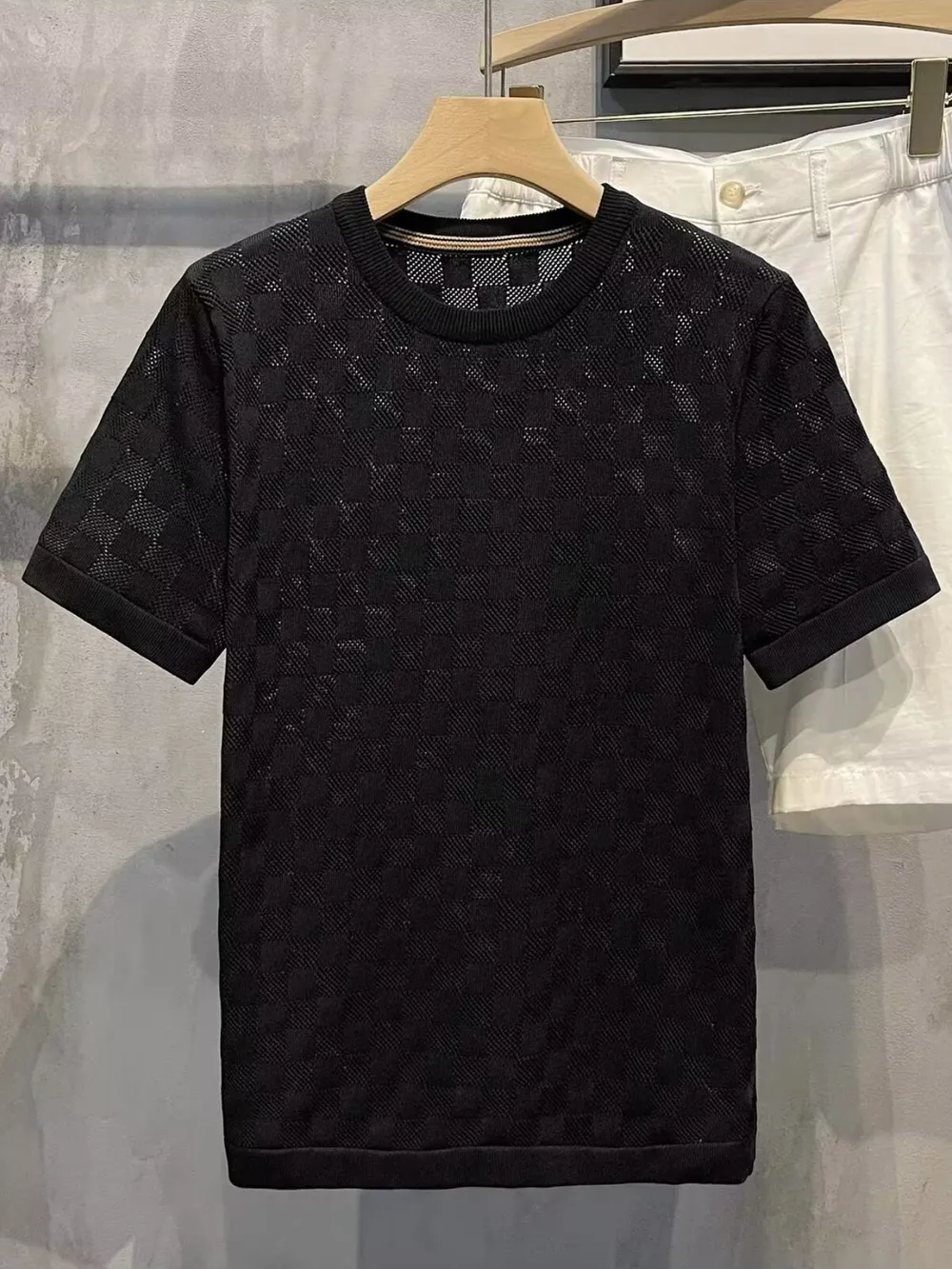 Men's Full Size Checkered Round Neck Short Sleeve T-Shirt Plus Size
