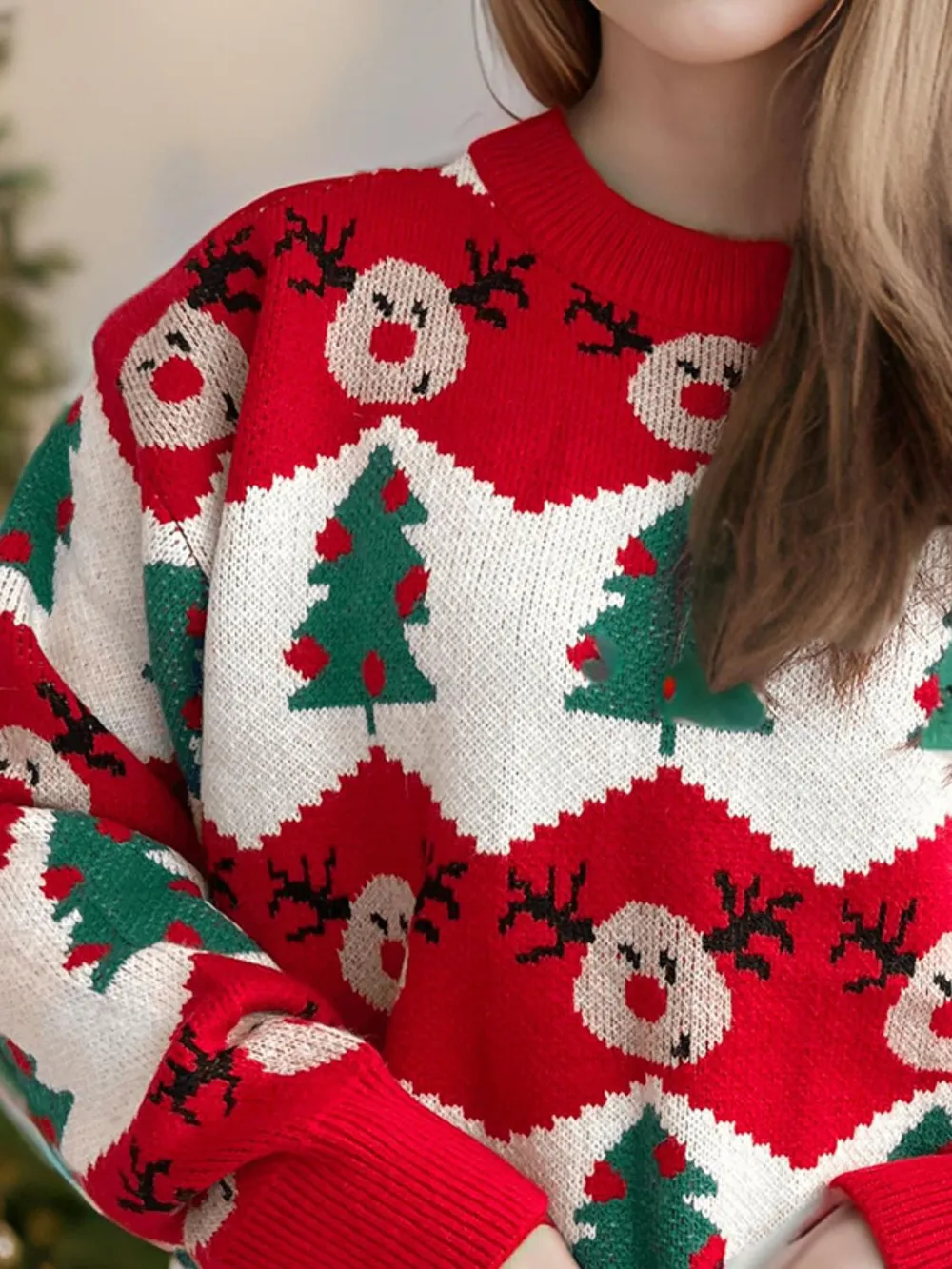 Christmas Element Round Neck Long Sleeve Sweater, image 5