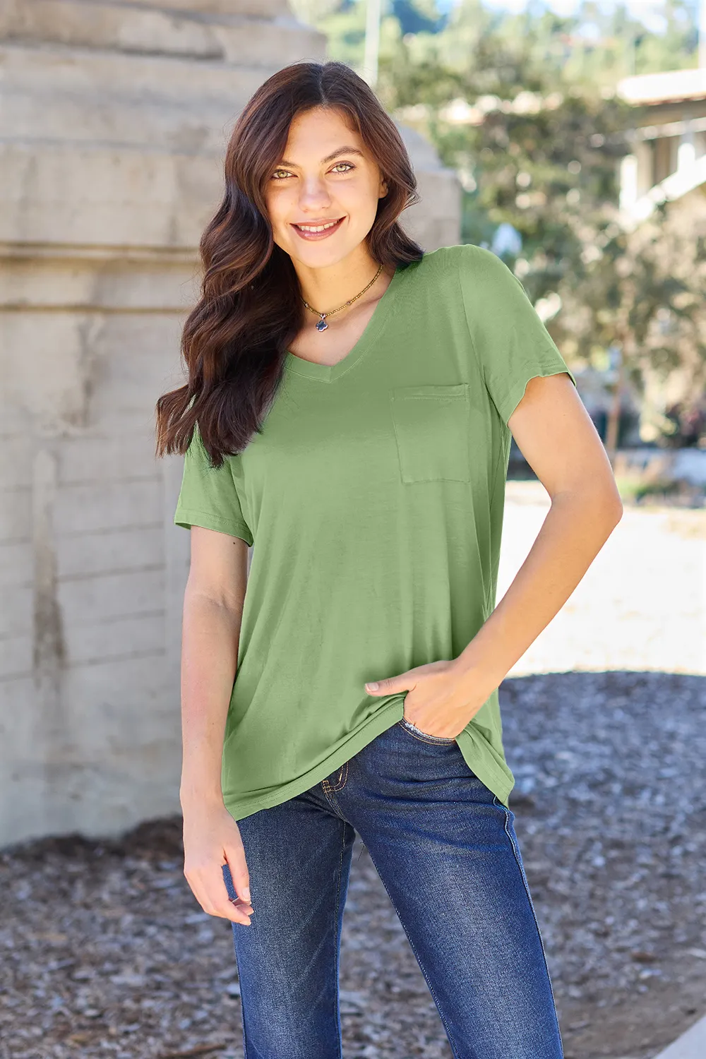 Bamboo Full Size V-Neck Short Sleeve T-Shirt, image 13