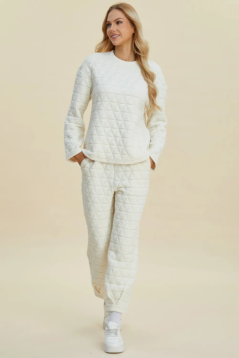 Full Size Texture Round Neck Long Sleeve Top and Pants Set, image 9