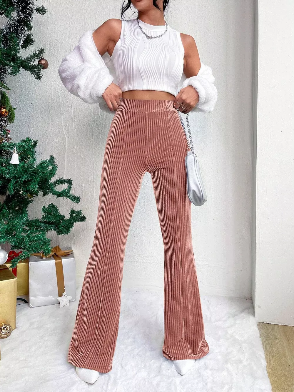 Corduroy High Waist Flare Pants, image 14
