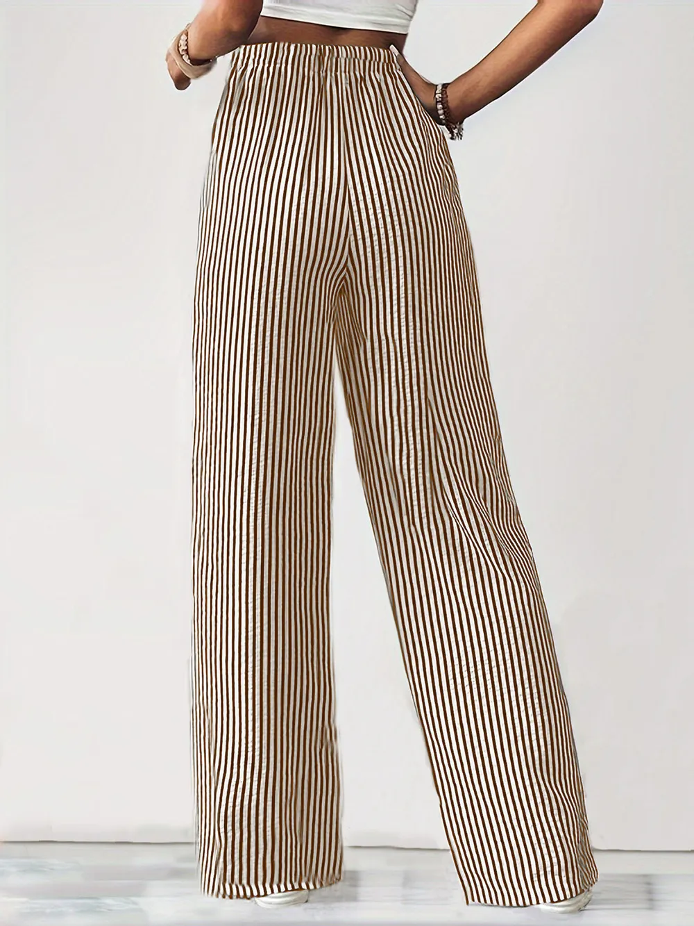 Drawstring Striped Elastic Waist Pants, image 7