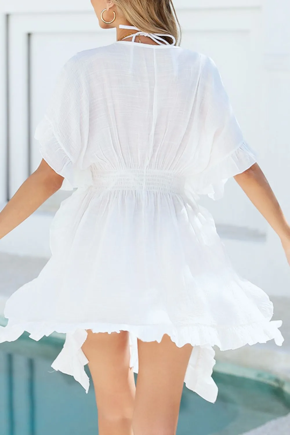 Ruffled Smocked Waist V-Neck Cover-Up, image 14