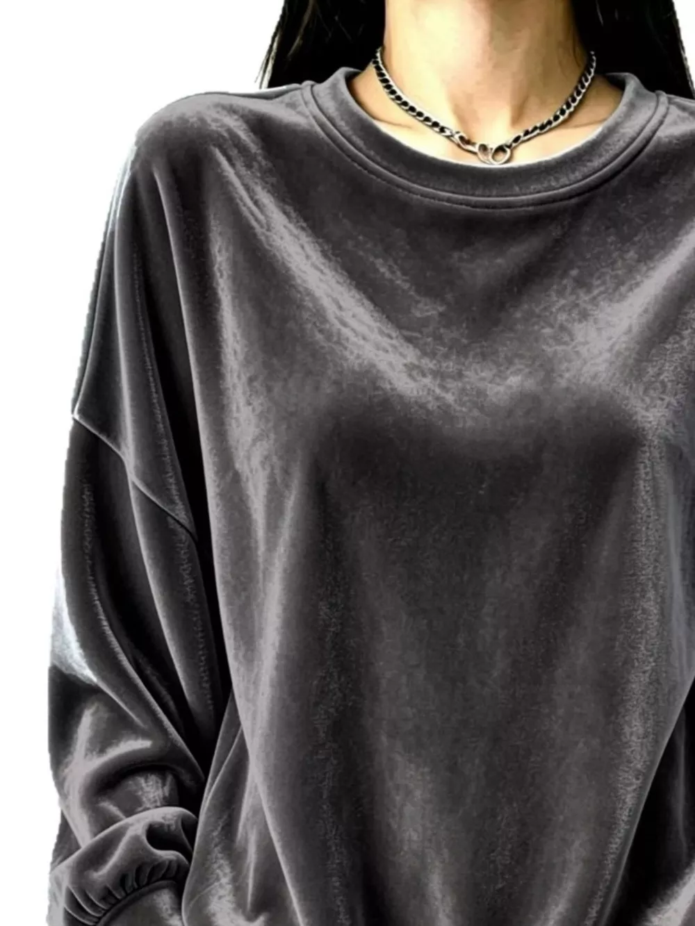 Full Size Velvet Dropped Shoulder Sweatshirt Plus Size, image 8