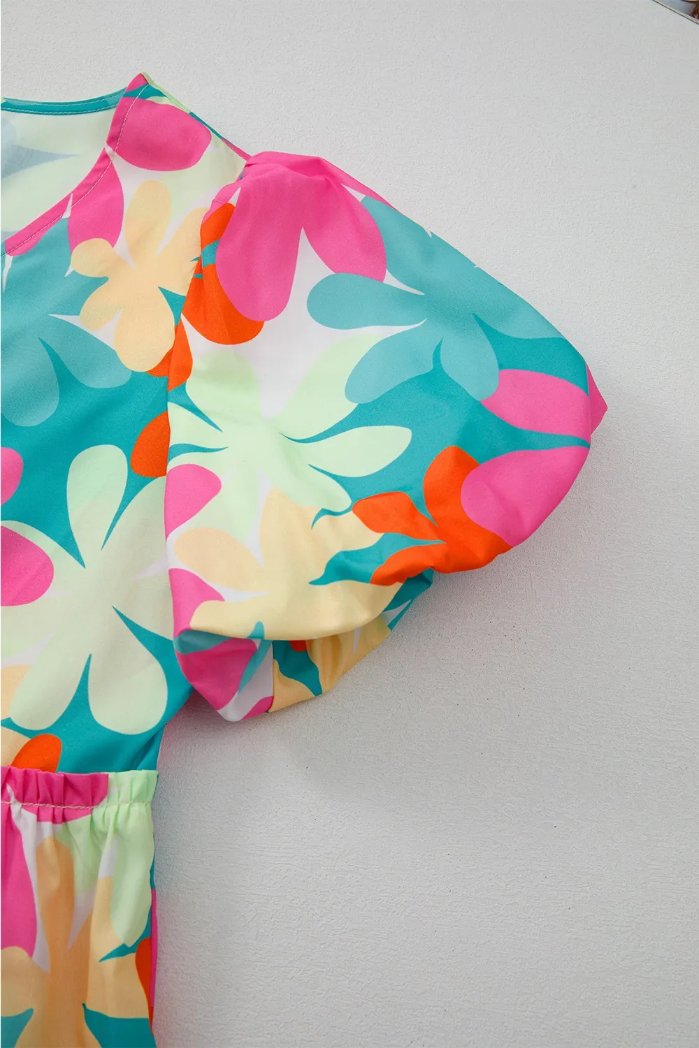 Floral Print Bubble Sleeve V Neck Peplum Blouse, image 8