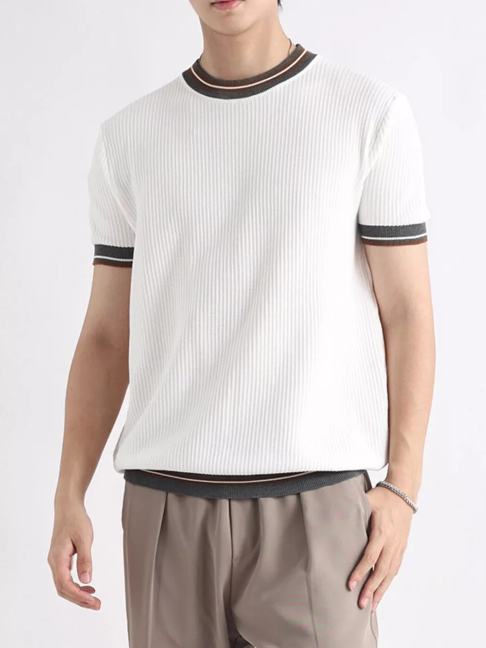 Men's Plus Size Contrast Trim Shorts Sleeve T-Shirt, image 8