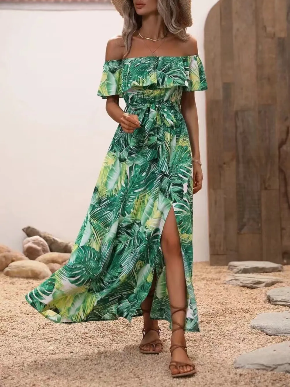 Ruffled Printed Off Shoulder Maxi Dress, image 13