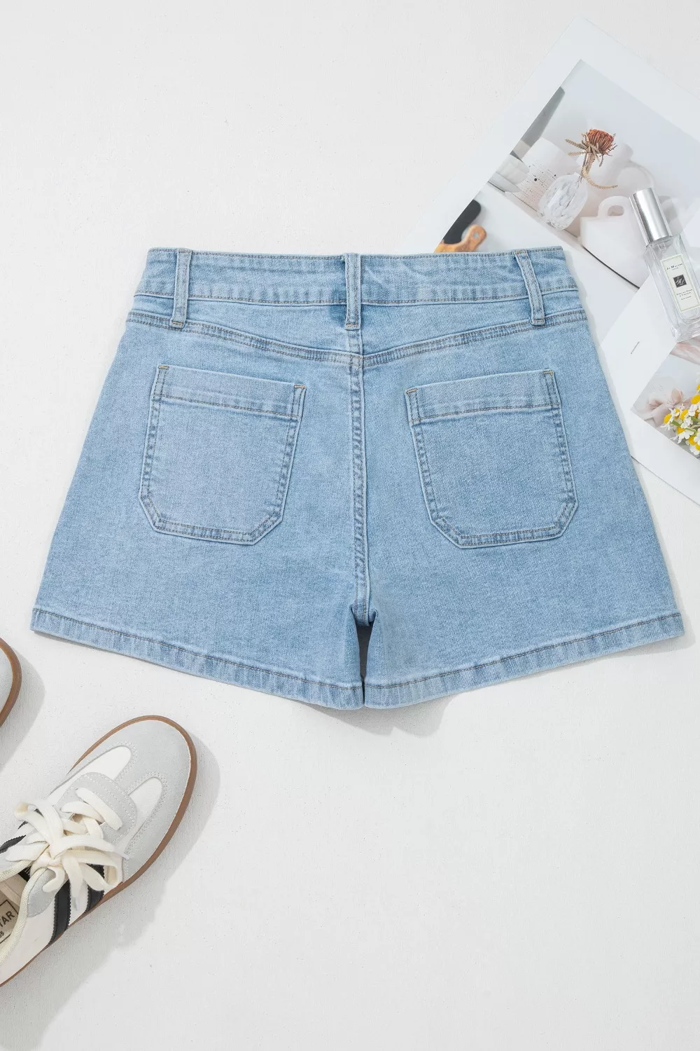 High Rise Patch Pocket Denim Shorts, image 6