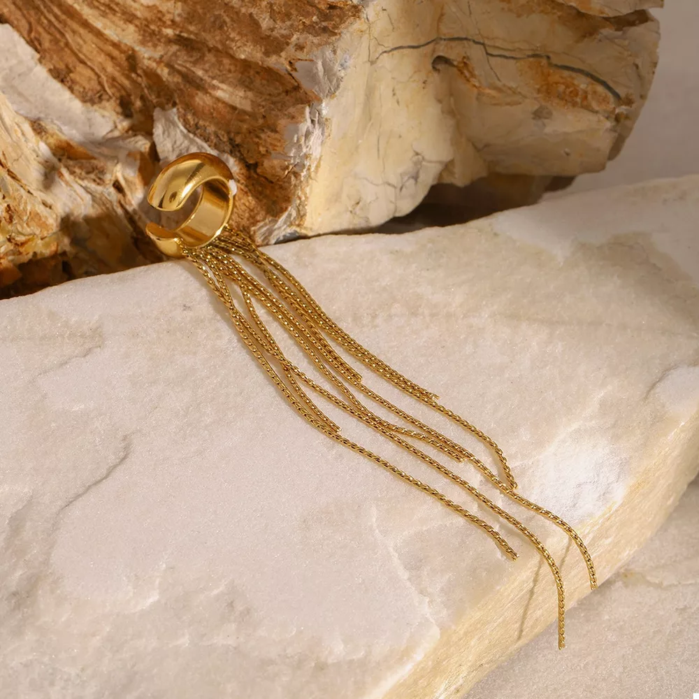 18K Gold-Plated Chain Fringe Earrings, image 3