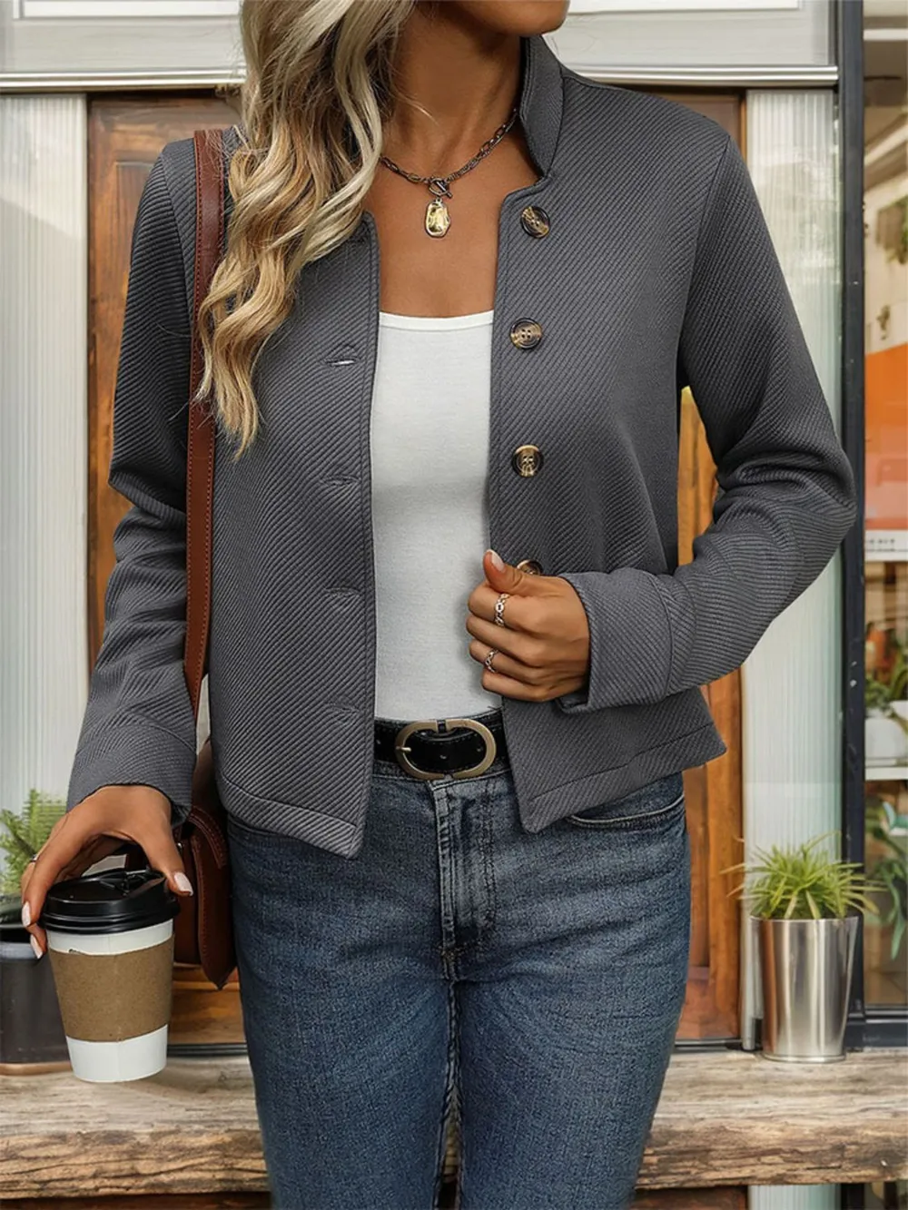 Textured Button Up Long Sleeve Jacket, image 5