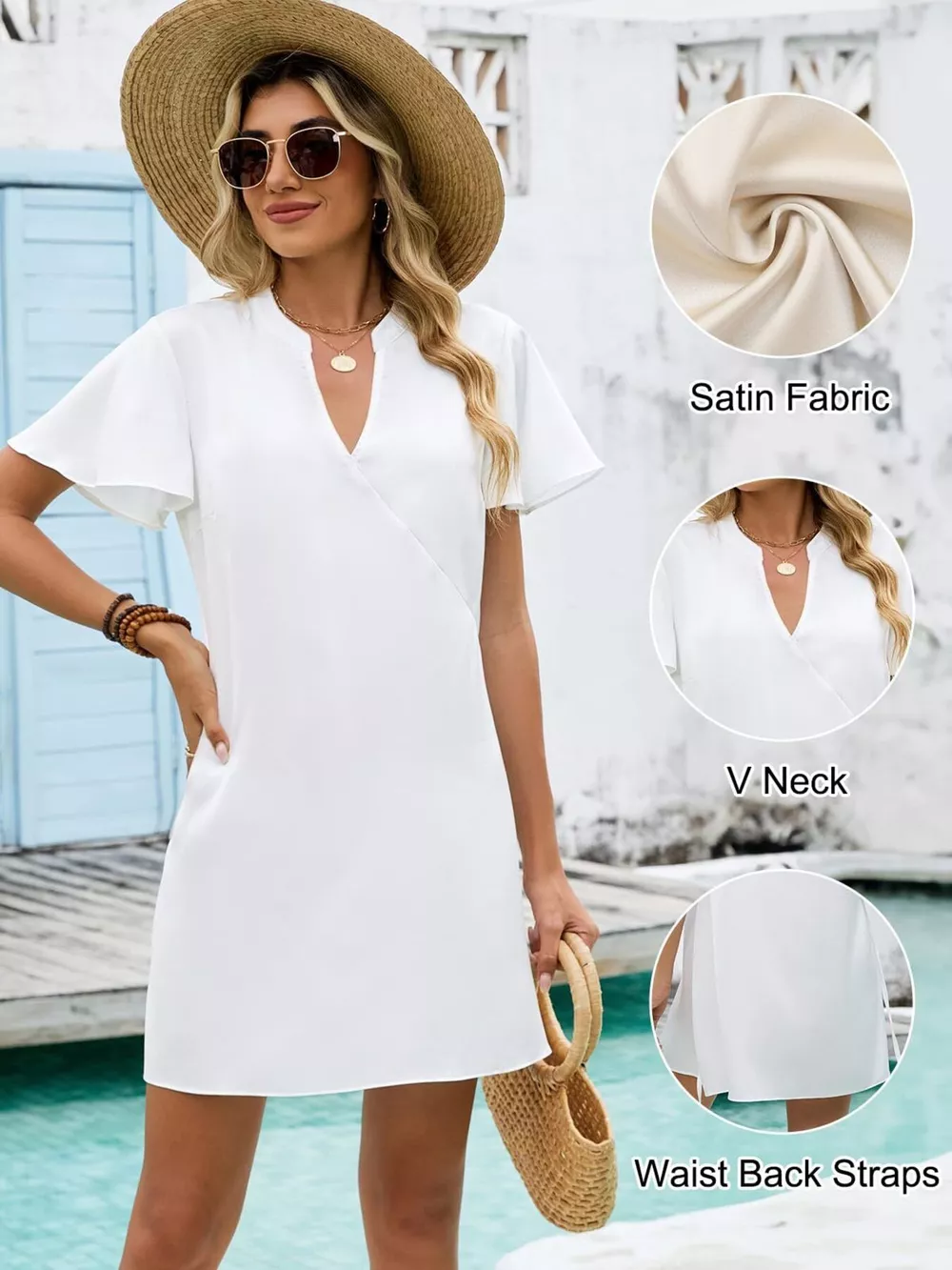 Notched Flutter Sleeve Mini Dress, image 15