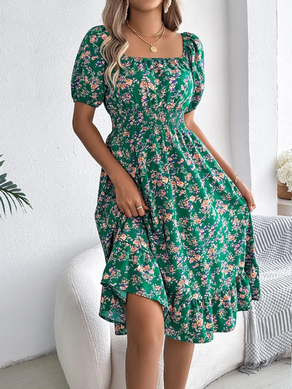 Ruffled Hem Floral Puff Sleeve Dress, image 15