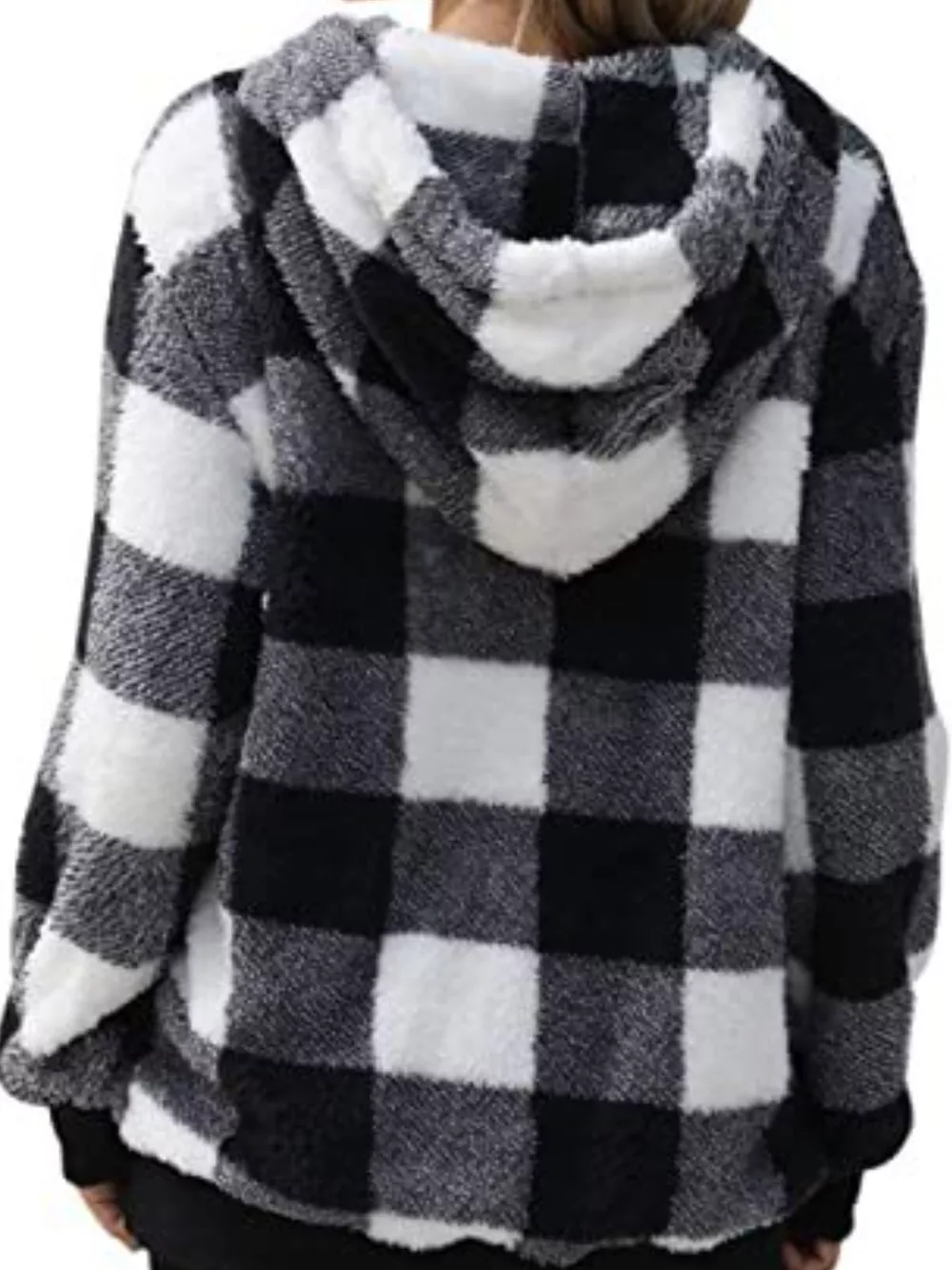 Full Size Plaid Sherpa Drawstring Hoodie Plus Size, image 9
