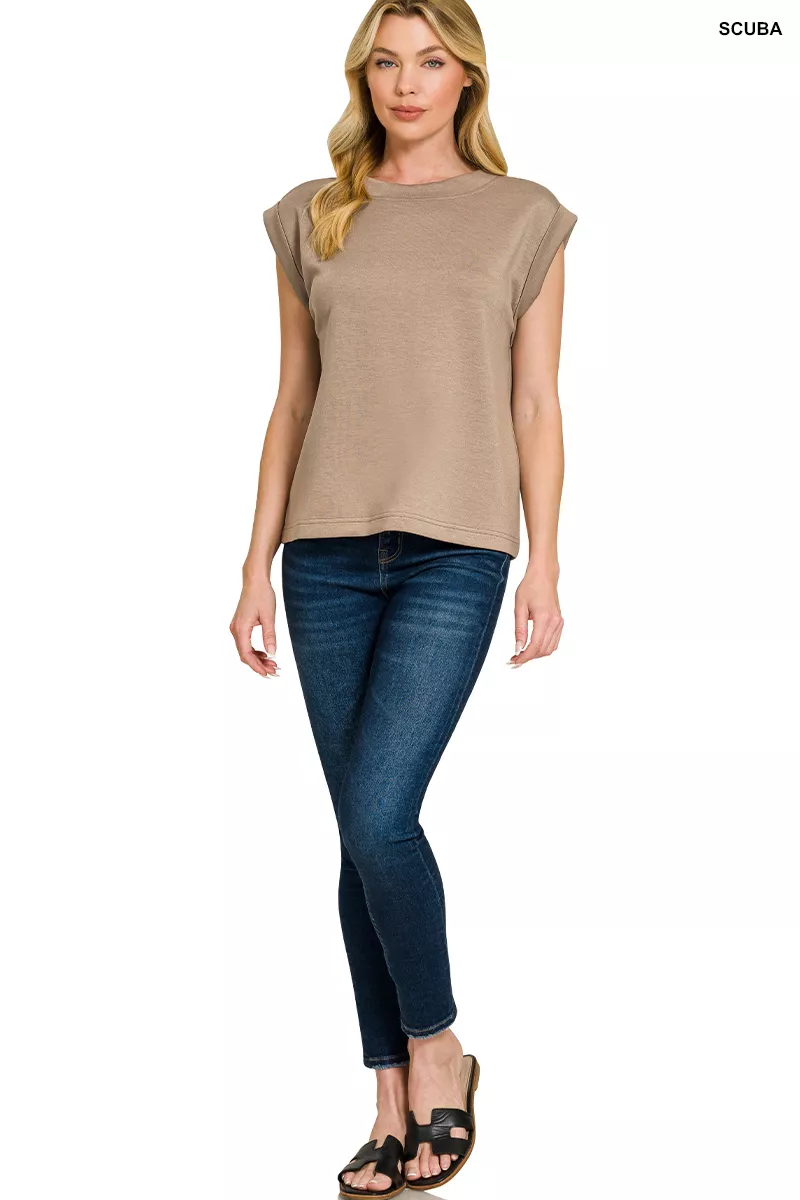 Scuba Round Neck Cap Sleeve Top, image 2