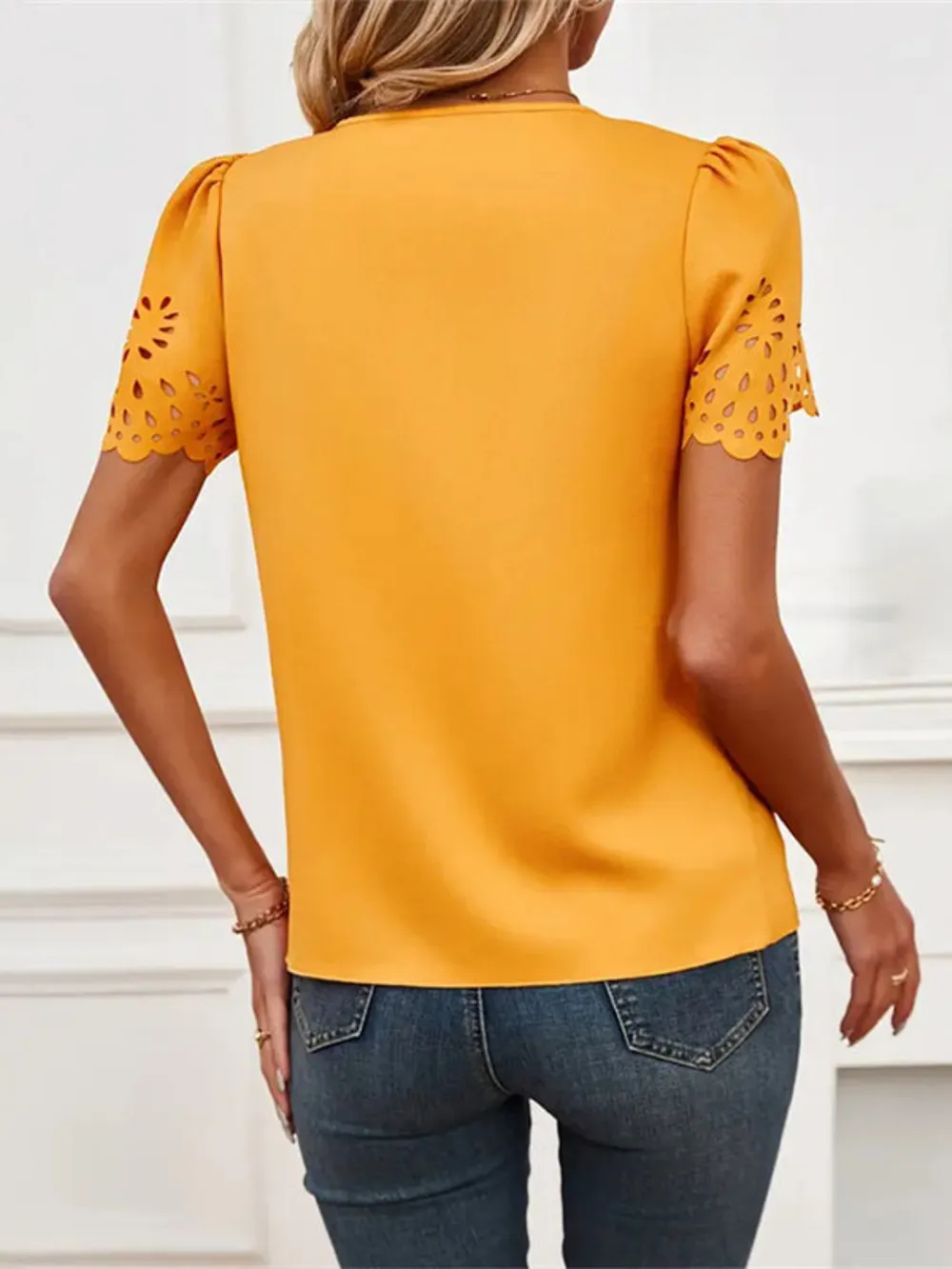 V-Neck Laser Cut Sleeve Blouse, image 2
