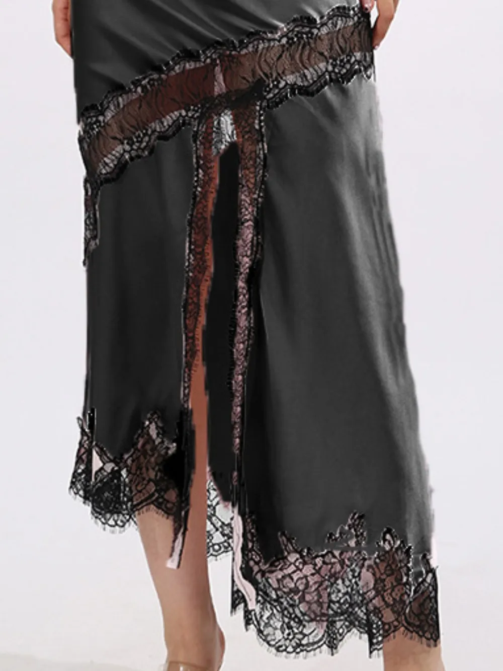 Lace Trim Asymmetrical Midi Skirt, image 6