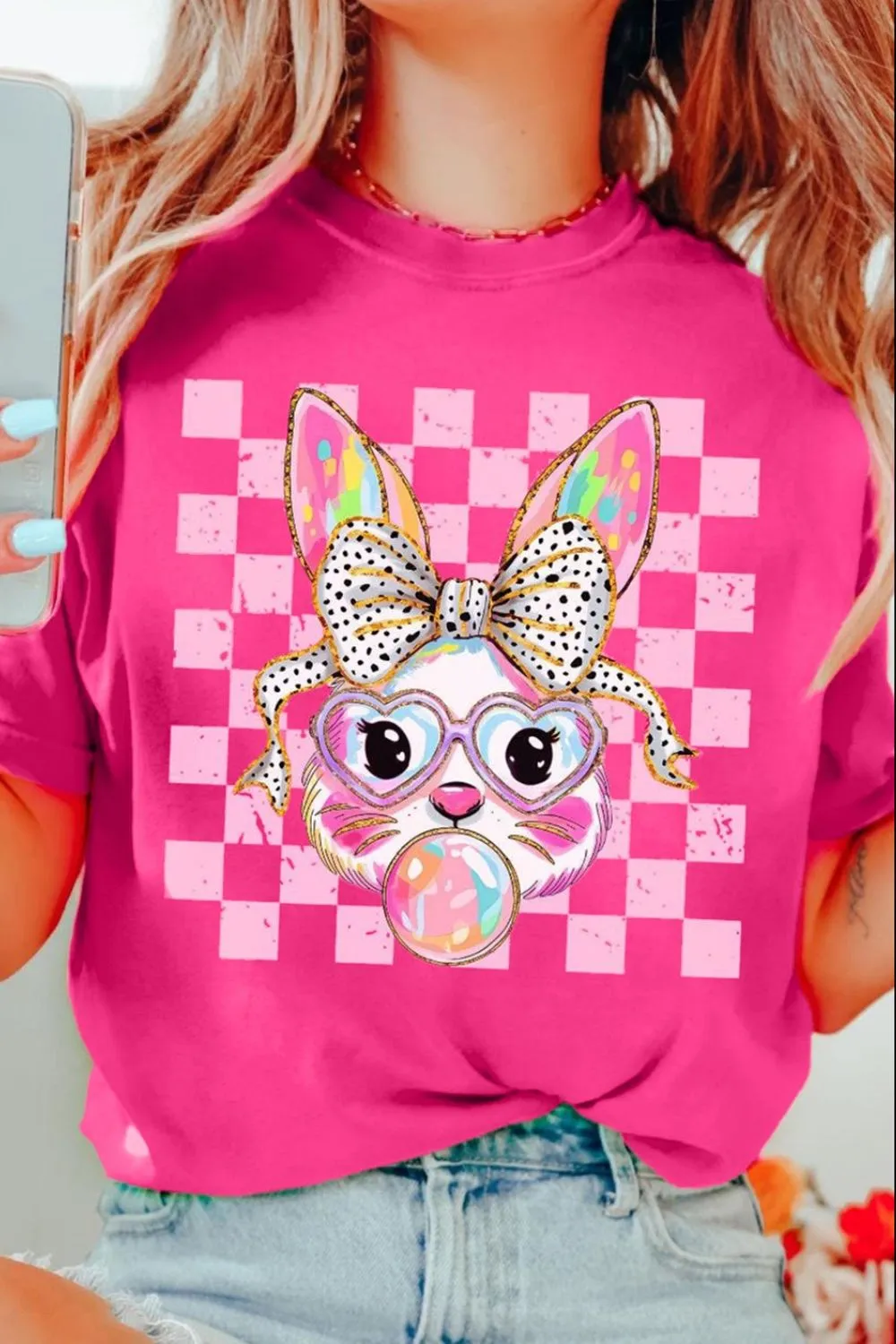 Rabbit Graphic Round Neck Short Sleeve T-Shirt, image 4