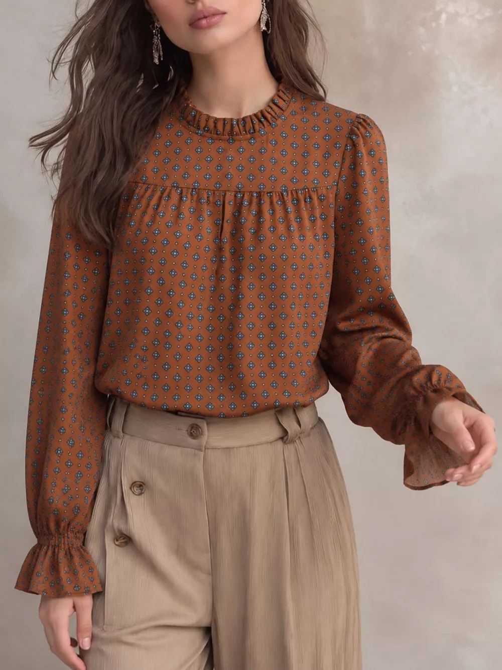 Printed Flounce Sleeve Blouse, image 2