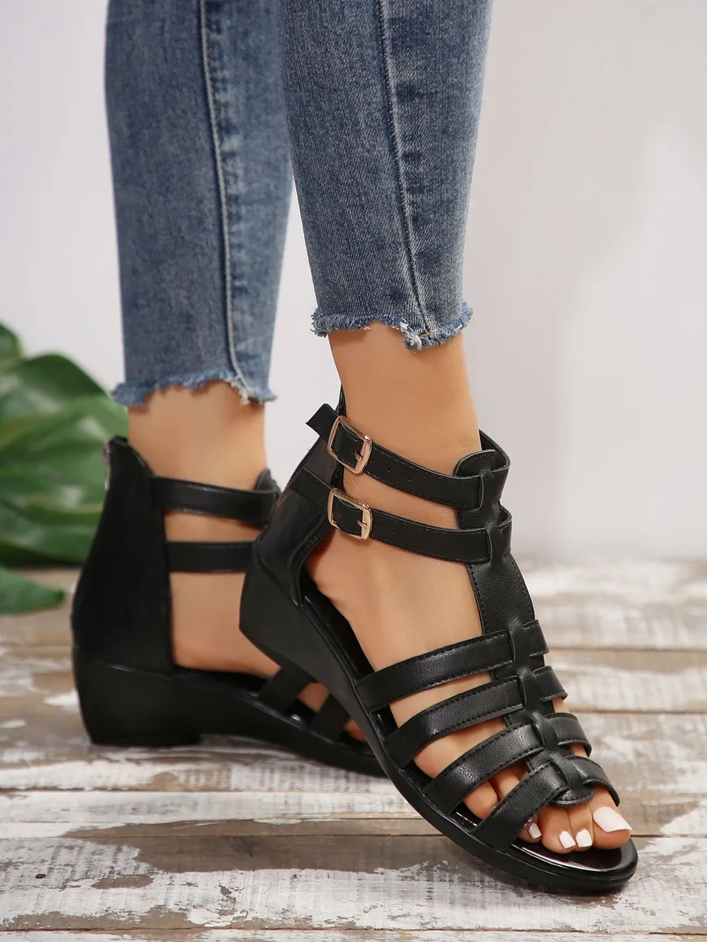 Strappy Wedge Buckle Sandals, image 3