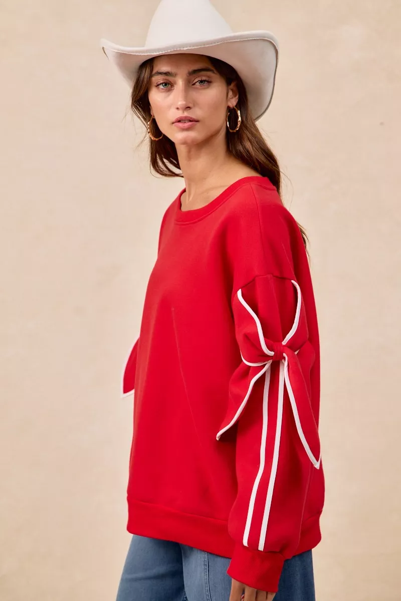 Bow Detail Sleeves Fleece Sweatshirt, image 8