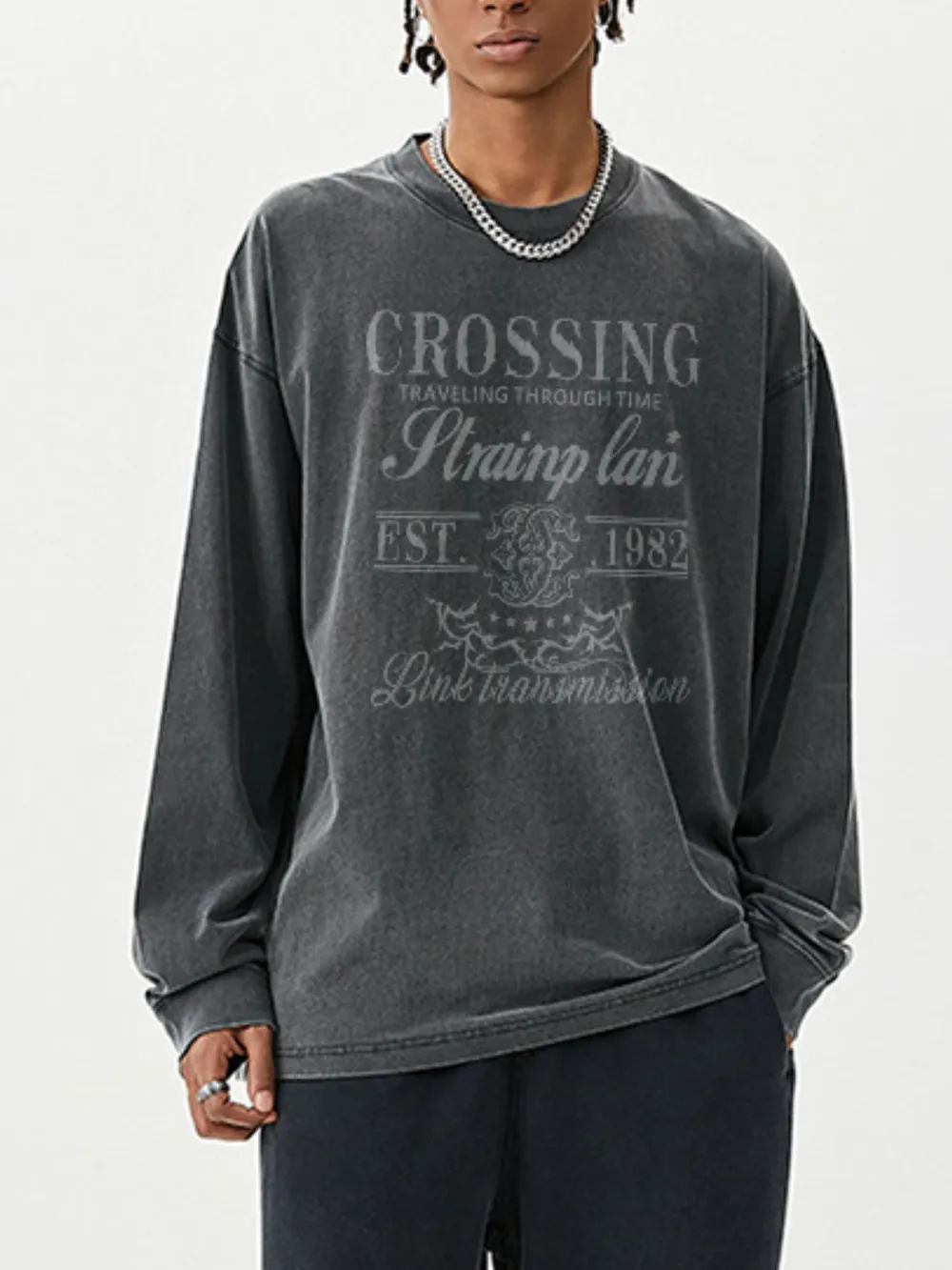Men's Graphic Round Neck Long Sleeve T-Shirt, image 2