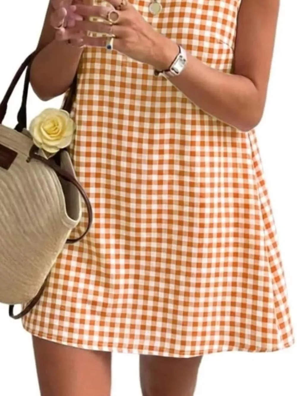 Gingham Sleeveless A-Line Mini Dress, image 10