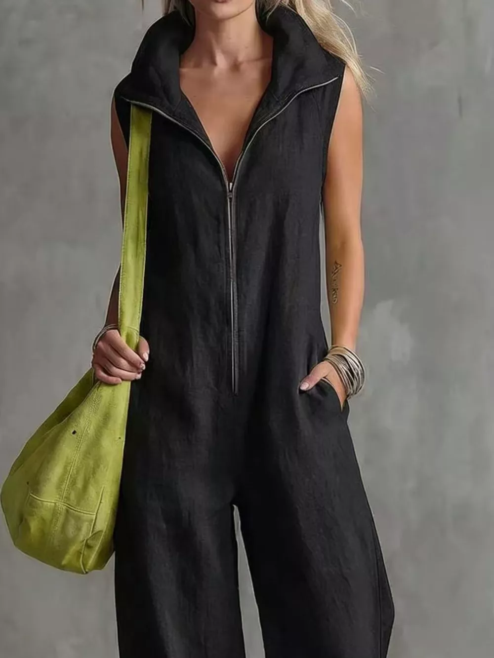 Full Size Zip Front Sleeveless Jumpsuit Plus Size, image 14