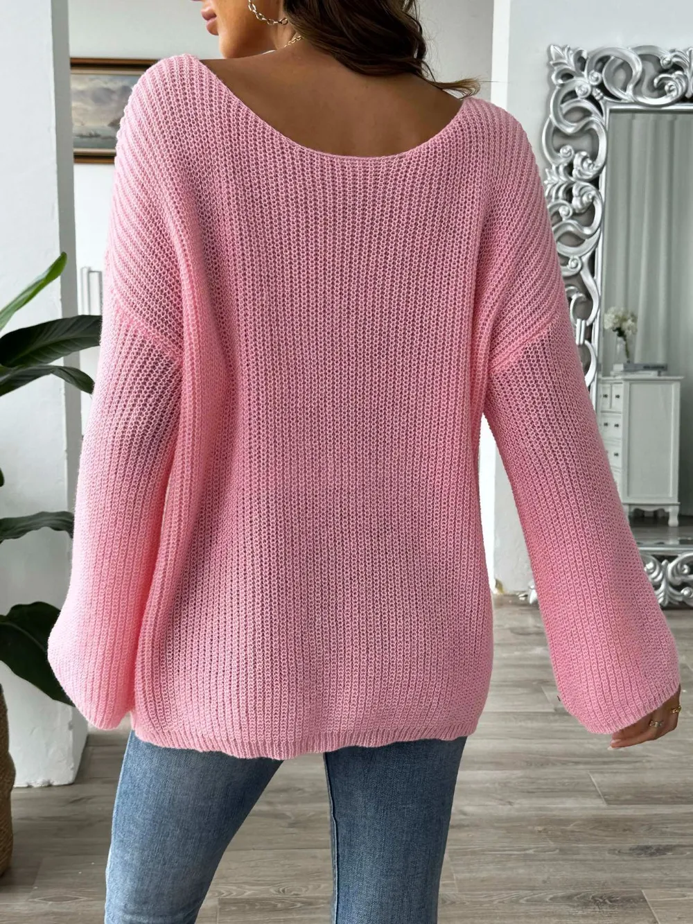Flower Round Neck Long Sleeve Sweater, image 5