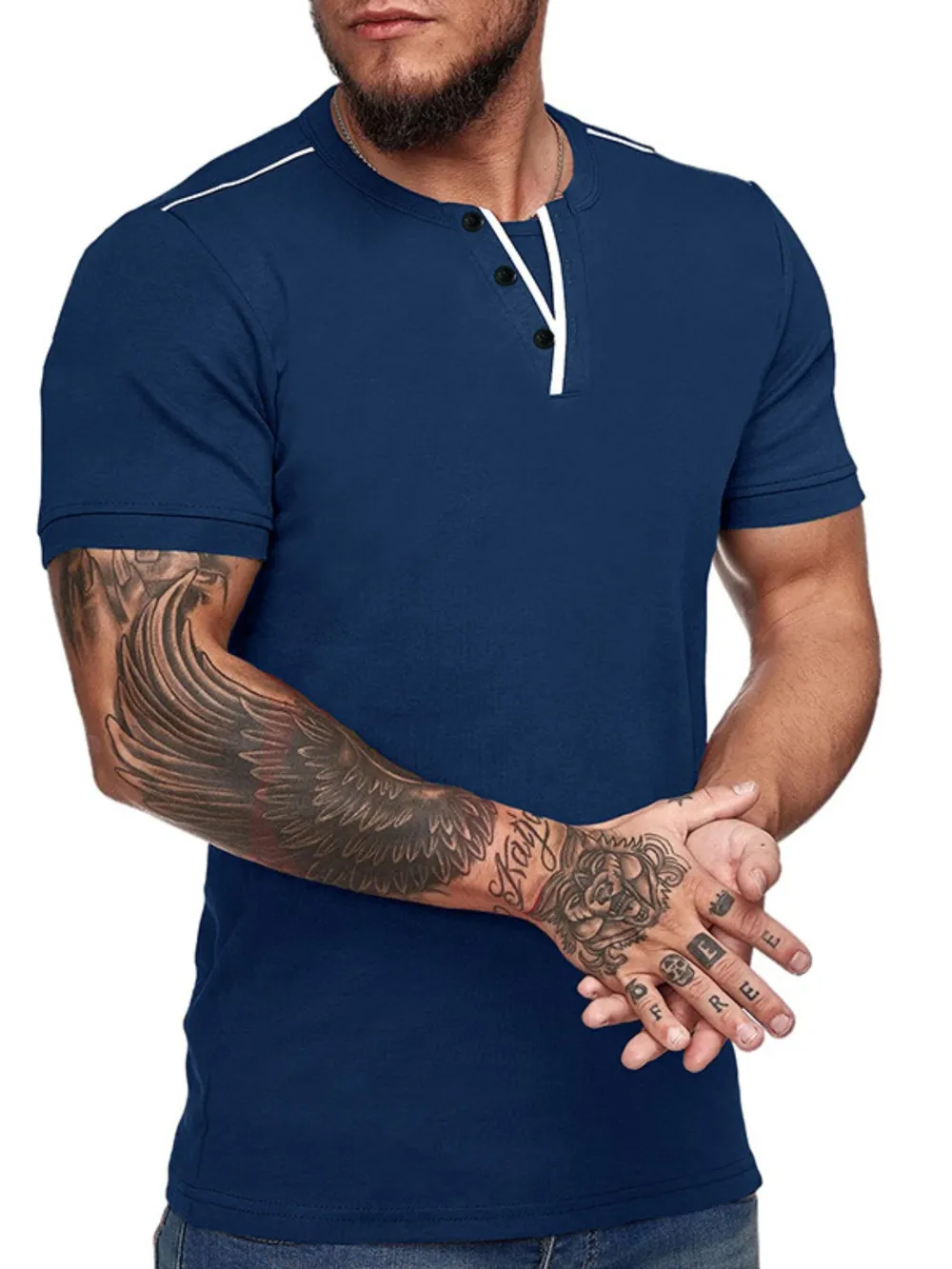 Men's Casual Henley Short Sleeve T-Shirt with Contrast Trim, image 12