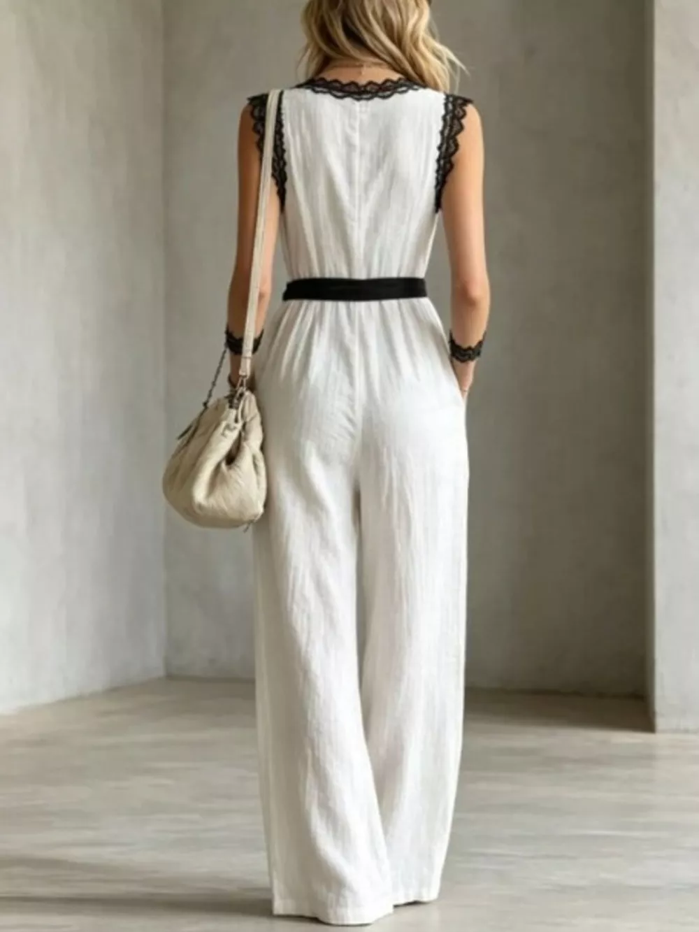 Lace Detail V-Neck Sleeveless Jumpsuit, image 5